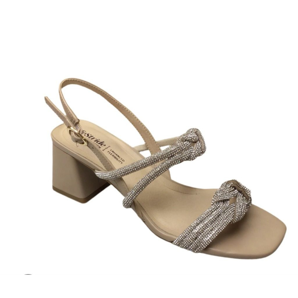 LifeStride Celeste Beige Silver Rhinestone Block Heel Sandals Women’s Size 8M - Picture 1 of 10